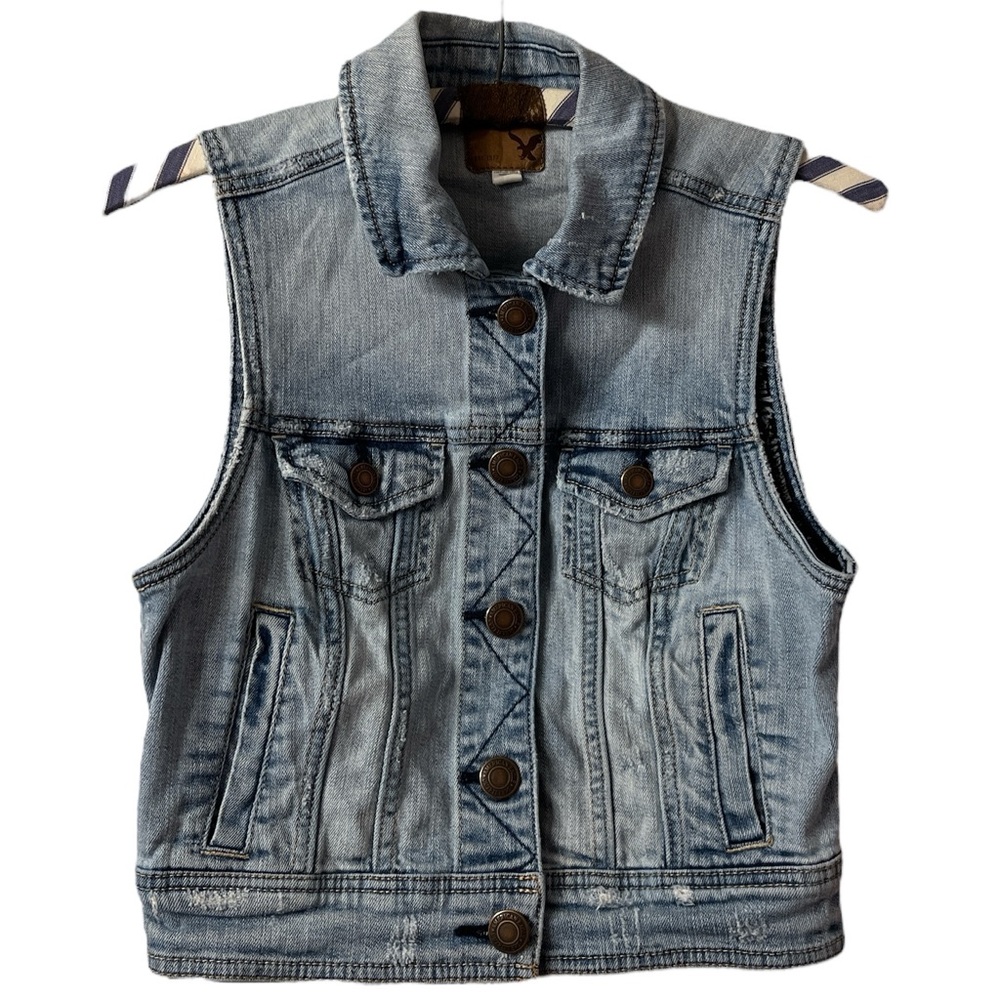 American Eagle Women’s Sleeveless Denim Jean Jacket Vest Size Small Petite